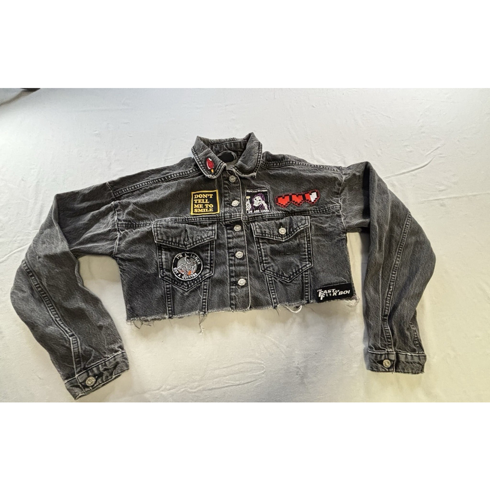 BDG Urban Outfitters Cropped Denim Jacket Punk Grunge Custom Patchwork‎ Size S